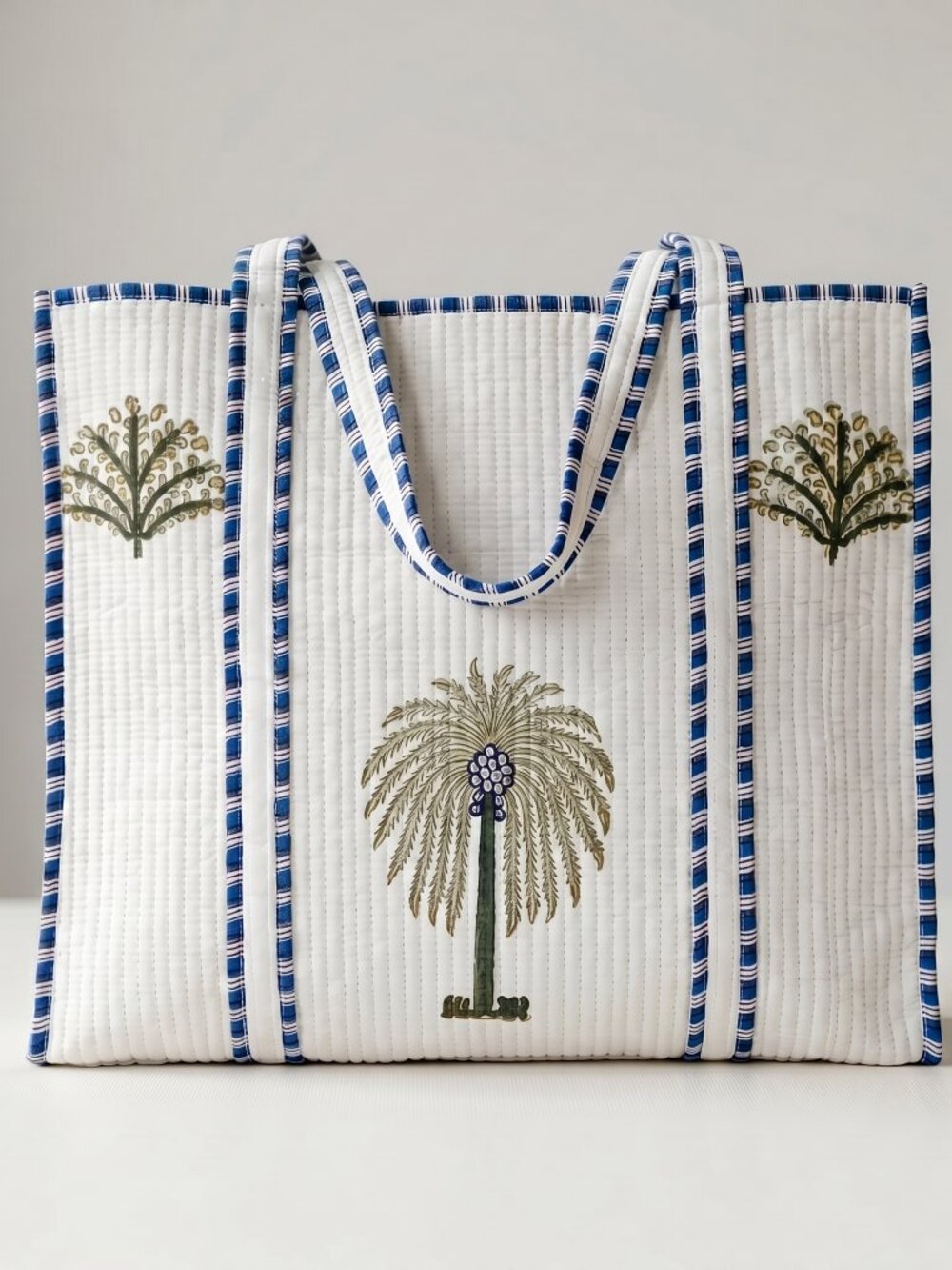 Floral Block Printed Tote Bag, Cotton Quilted Travel Bag, Eco Friendly Tote Bag